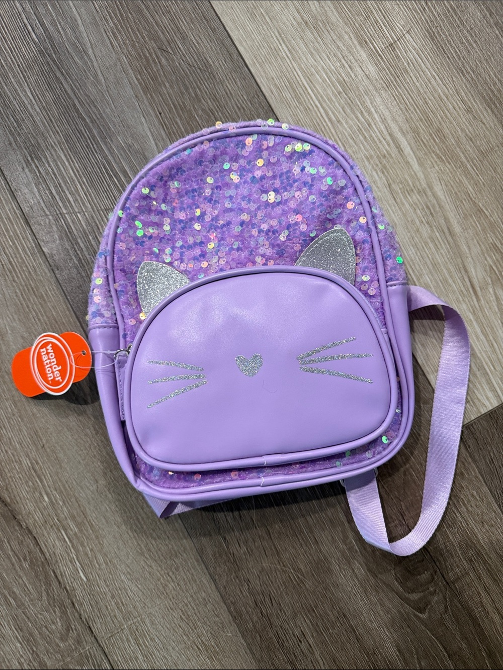 wonder nation Lilac Sequin Cat Backpack with Silver Accents